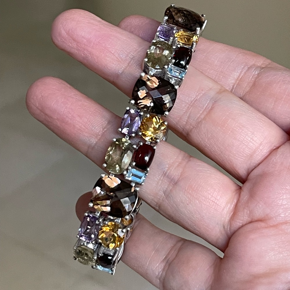 Multi Gemstone Heavy Solid Sterling Silver Bracel… - image 8